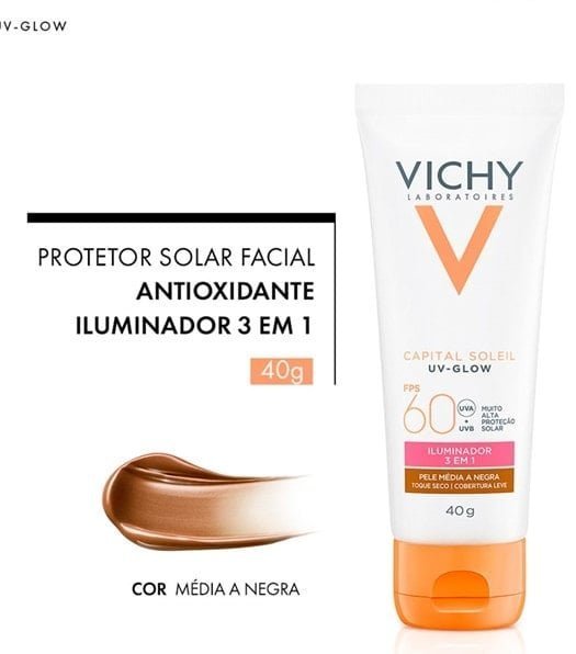 Protetor Solar Facial UV-Glow FPS60 Com Cor 40g - Imagem 2
